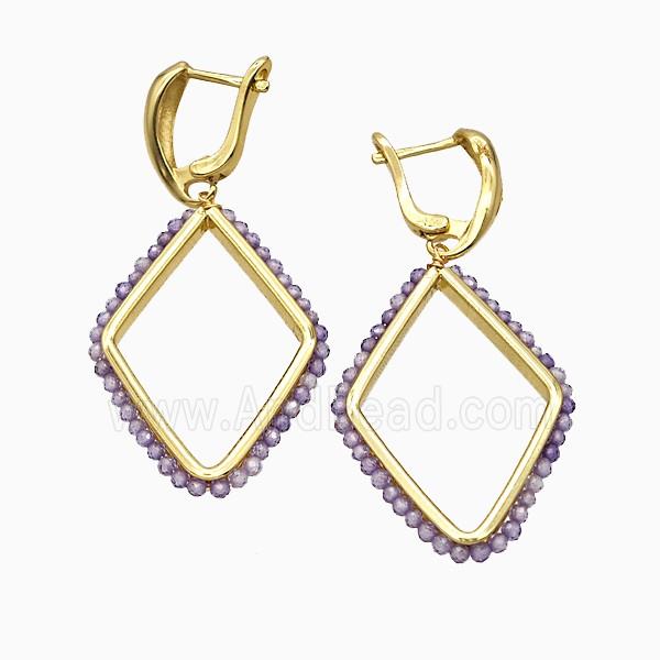 Copper Earring pave zircon, Gold Plated