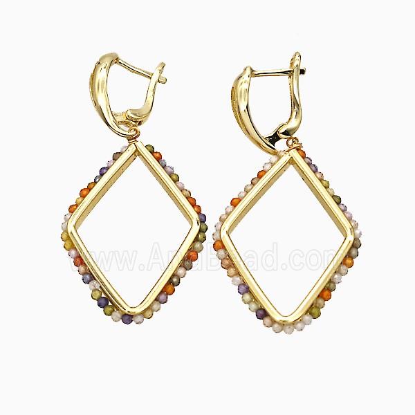 Copper Latchback Earrings Rhombus Crystal Glass Wire Wrapped Gold Plated