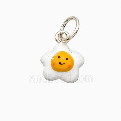 Fried Egg Charms Copper Pendant Smiling White Yellow Enamel Platinum Plated