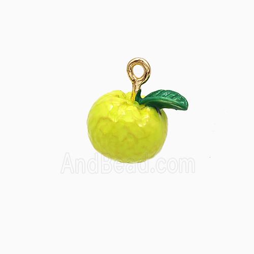 Copper Lemon Pendant Olive Enamel Gold Plated