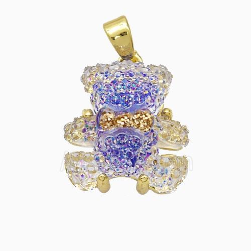 Purple Acrylic Bear Pendant Copper Gold Plated