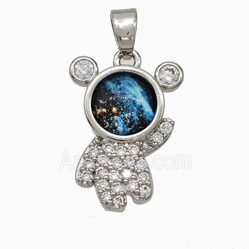 Copper Astronaut Pendant Pave Zirconia Resin Platinum Plated