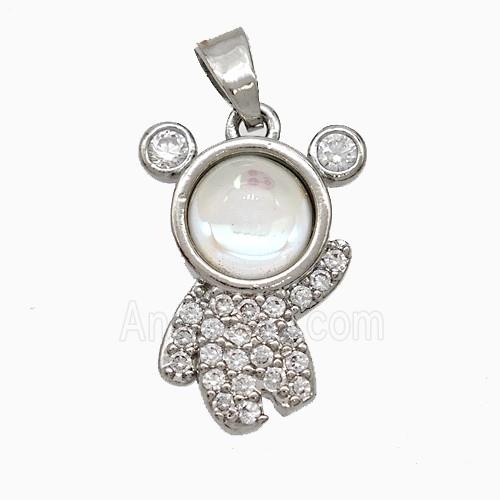 Copper Astronaut Pendant Pave Zirconia Resin Platinum Plated