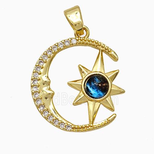 Copper Moon Star Pendant Pave Zirconia Resin Gold Plated