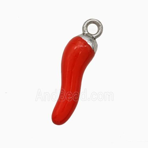 Copper Chili Pendant Red Enamel Platinum Plated