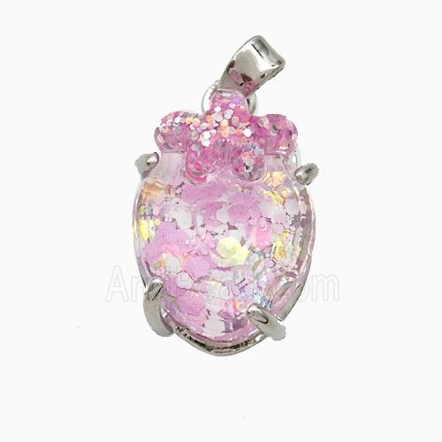 Acrylic Oval Pendant With Starfish Copper Platinum Plated