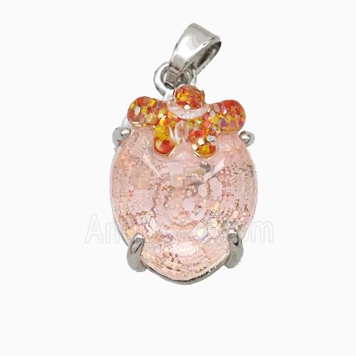 Acrylic Oval Pendant With Starfish Copper Platinum Plated