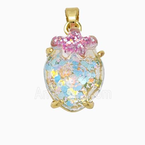 Acrylic Oval Pendant With Starfish Copper Gold Plated