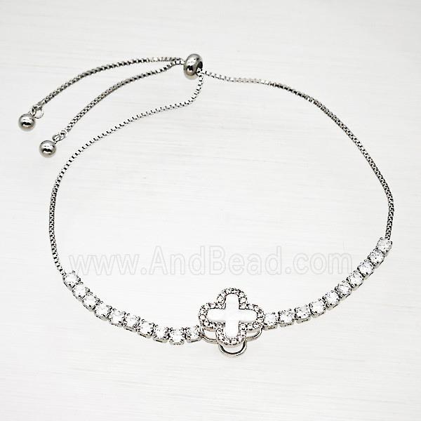 Copper Bracelet Pave Crystal Glass Cross Adjustable Platinum Plated