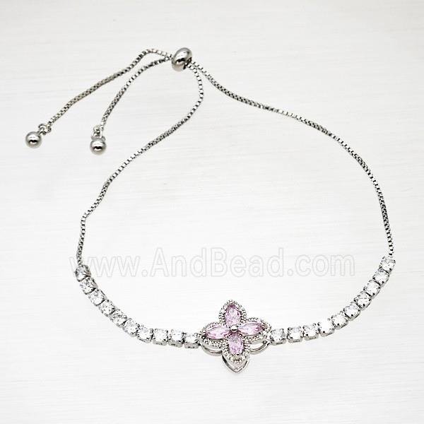 Copper Bracelet Pave Crystal Glass Clover Platinum Plated