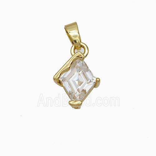Copper Rhombus Pendant Pave Crystal Glass Gold Plated