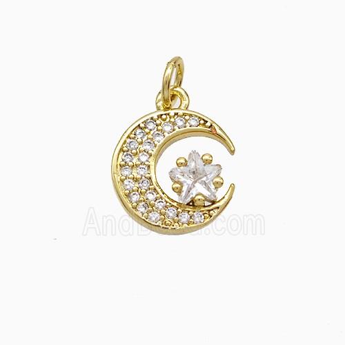 Copper Moon Pendant Micropave Zirconia Gold Plated