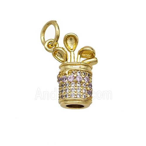 Golf Bag Charms Copper Pendant Pave Zirconia Gold Plated
