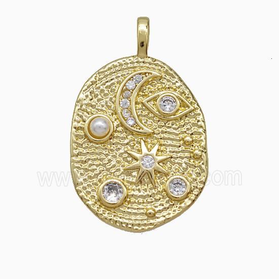 Copper Moon Star Pendant Pave Zirconia Dye Gold Plated