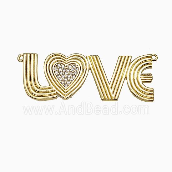 Copper LOVE Pendant Pave Micropave Zirconia 2loops Gold Plated