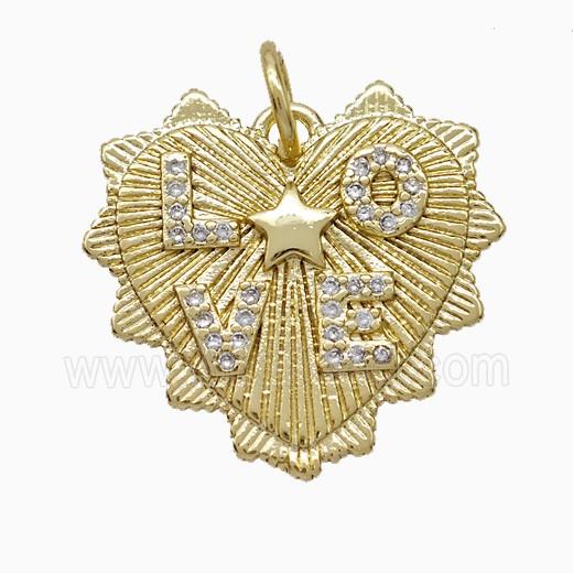 Copper Heart Pendant Pave Zirconia LOVE Gold Plated