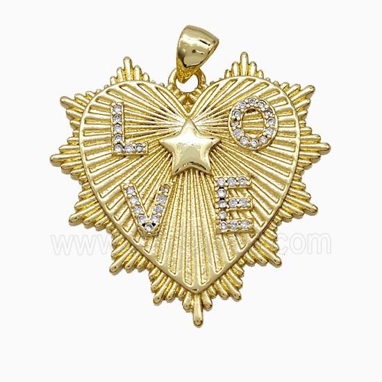 Copper Heart Pendant Pave Zirconia LOVE Gold Plated