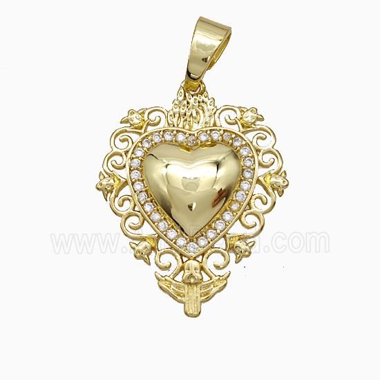 Copper Heart Pendant Pave Zirconia Gold Plated