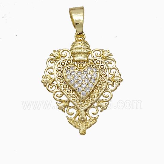 Copper Heart Pendant Pave Zirconia Gold Plated