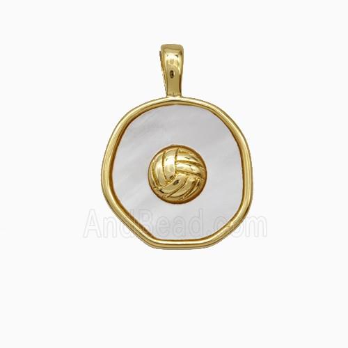 Copper Circle Pendant Pave Shell Gold Plated