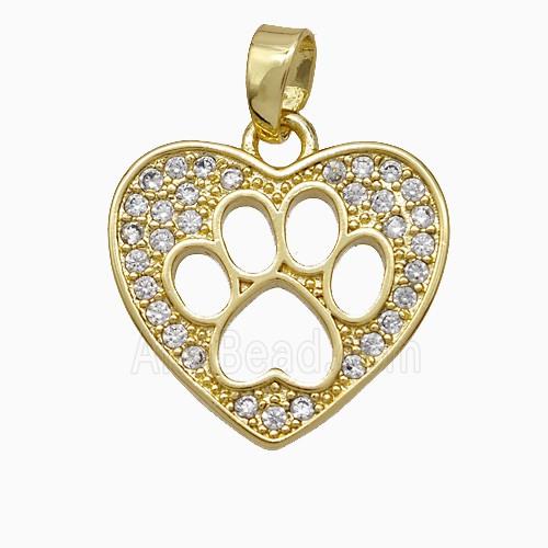 Copper Heart Paws Pendant Pave Zirconia Gold Plated