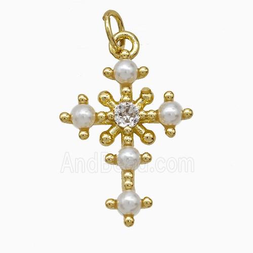 Copper Cross Pendant Pave Pearlized Resin Gold Plated