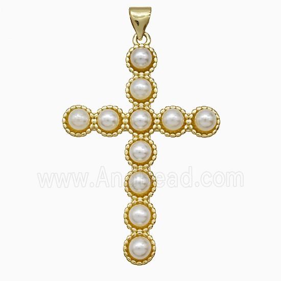 Copper Cross Pendant Pave Pearlized Resin Gold Plated