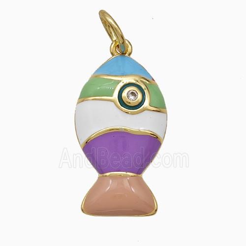 Copper Fish Pendant Pave Zirconia Multicolor Enamel Gold Plated