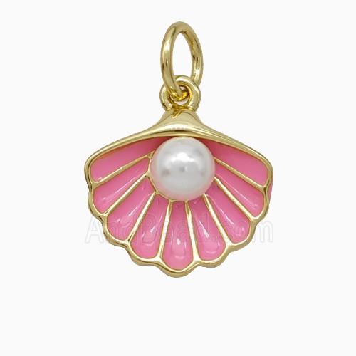 Scallop Shell Charms Copper Pendant Pave Resin Pink Enamel Gold Plated