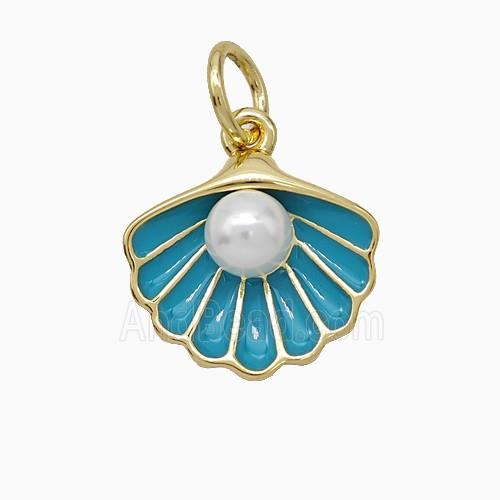 Scallop Shell Charms Copper Pendant Pave Resin Teal Enamel Gold Plated