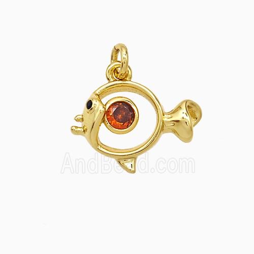 Copper Fish Pendant Pave Zirconia Gold Plated