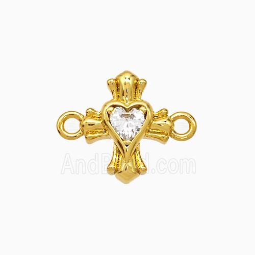 Copper Heart Cross Connector Pave Zirconia Gold Plated
