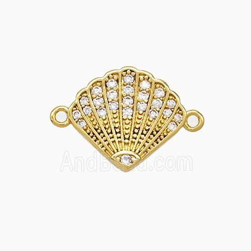 Copper Scallop Shell Connector Pave Zirconia Gold Plated