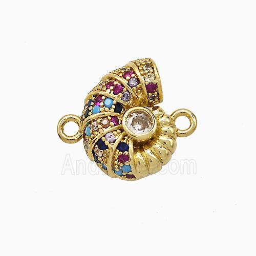 Spiral Shell Charms Copper Connector Micropave Zirconia Gold Plated