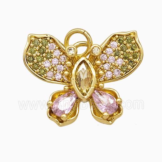 Copper Butterfly Pendant Pave Zirconia Gold Plated