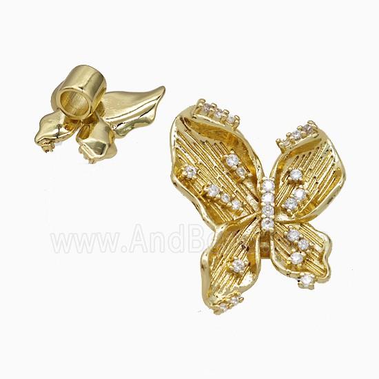 Copper Butterfly Beads Pave Zirconia Large Hole Gold Plated
