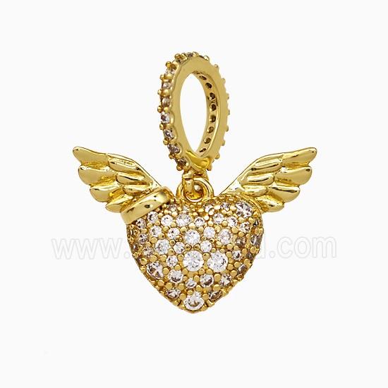 Copper Heart Angel Wings Pendant Micropave Zirconia Gold Plated