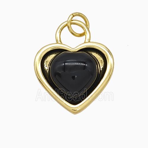 Copper Heart Pendant Pave Black Obsidian Gold Plated