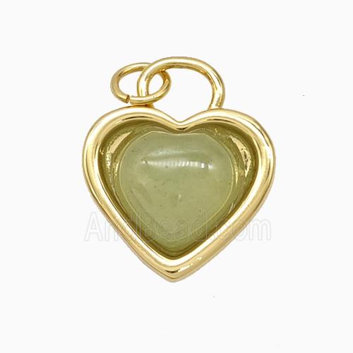 Copper Heart Pendant Pave Green Jade Gold Plated