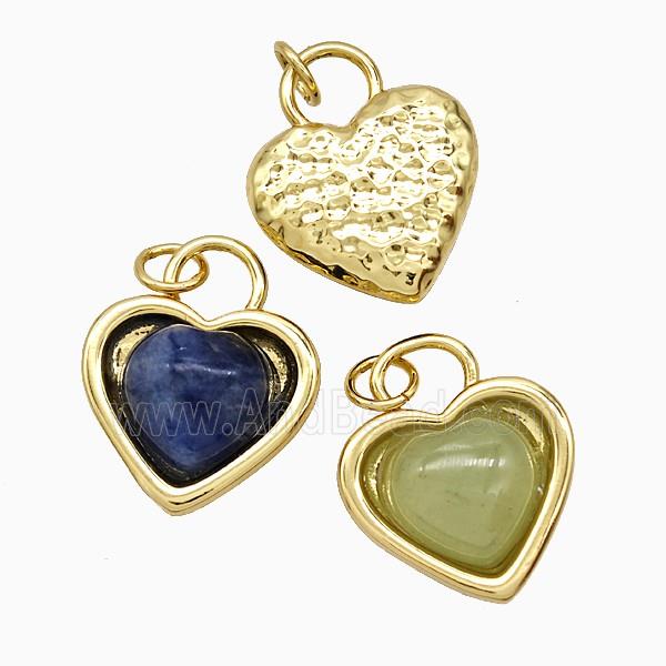Copper Heart Pendant Pave Gemstone Gold Plated Mixed