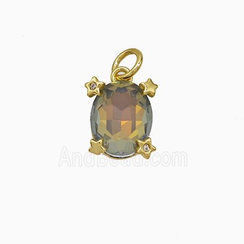 Crystal Glass Oval Pendant Copper Gold Plated