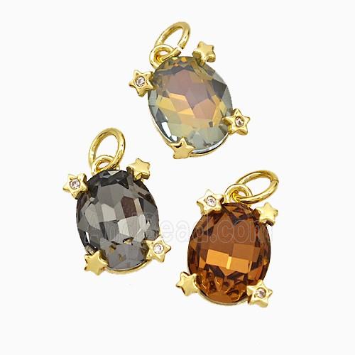 Crystal Glass Oval Pendant Copper Gold Plated Mixed