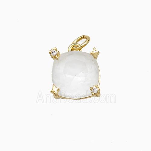 White Crystal Glass Square Pendant Copper Gold Plated