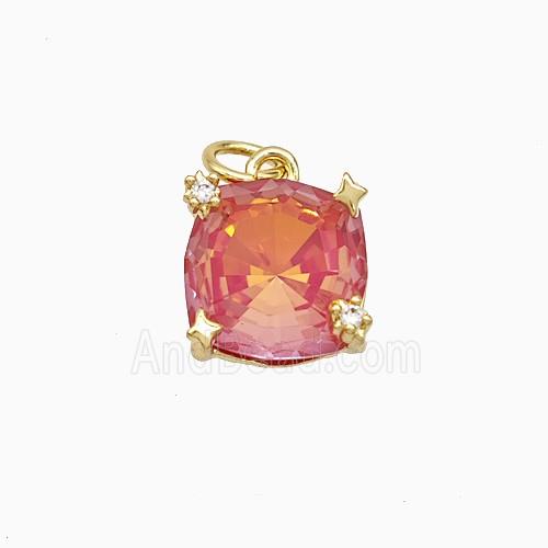 Red Crystal Glass Square Pendant Copper Gold Plated