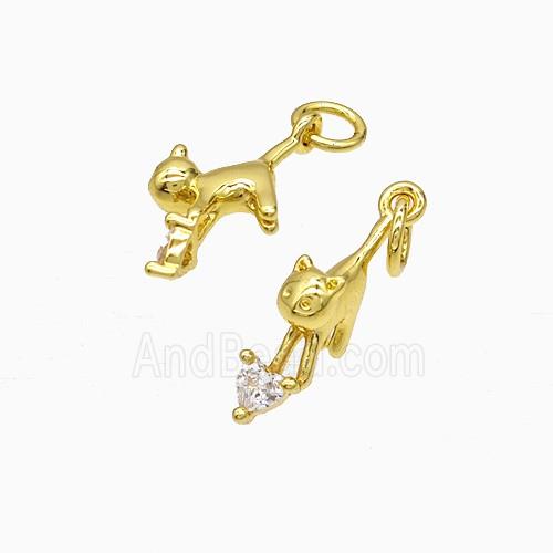 Copper Cat Pendant Pave Zirconia Gold Plated