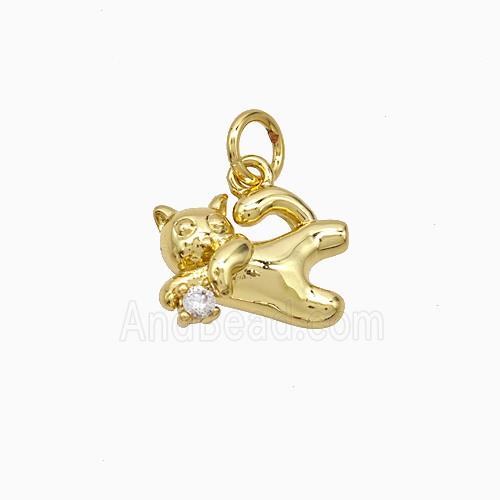 Copper Cat Pendant Pave Zirconia Gold Plated