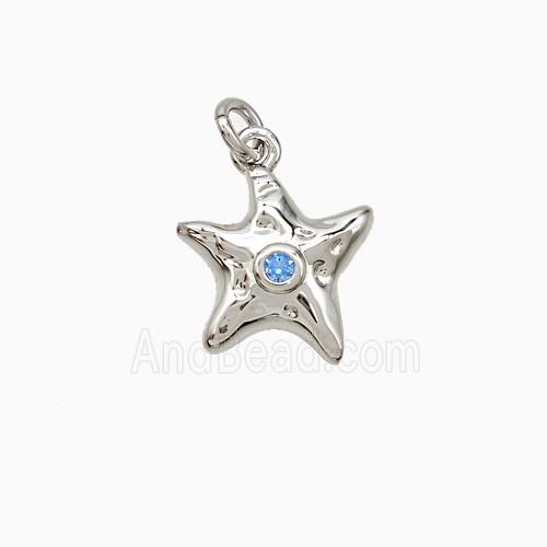 Copper Starfish Pendant Pave Zirconia Platinum Plated