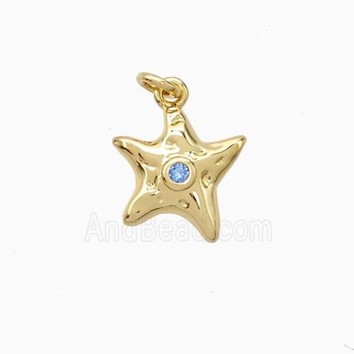 Copper Starfish Pendant Pave Zirconia Gold Plated