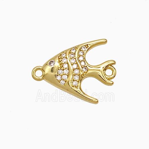 Copper Fish Connector Pave Zirconia Gold Plated