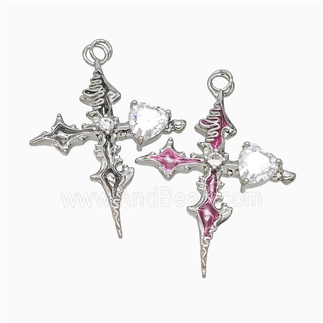 Copper Cross Pendant Pave Crystal Glass Platinum Plated Mixed